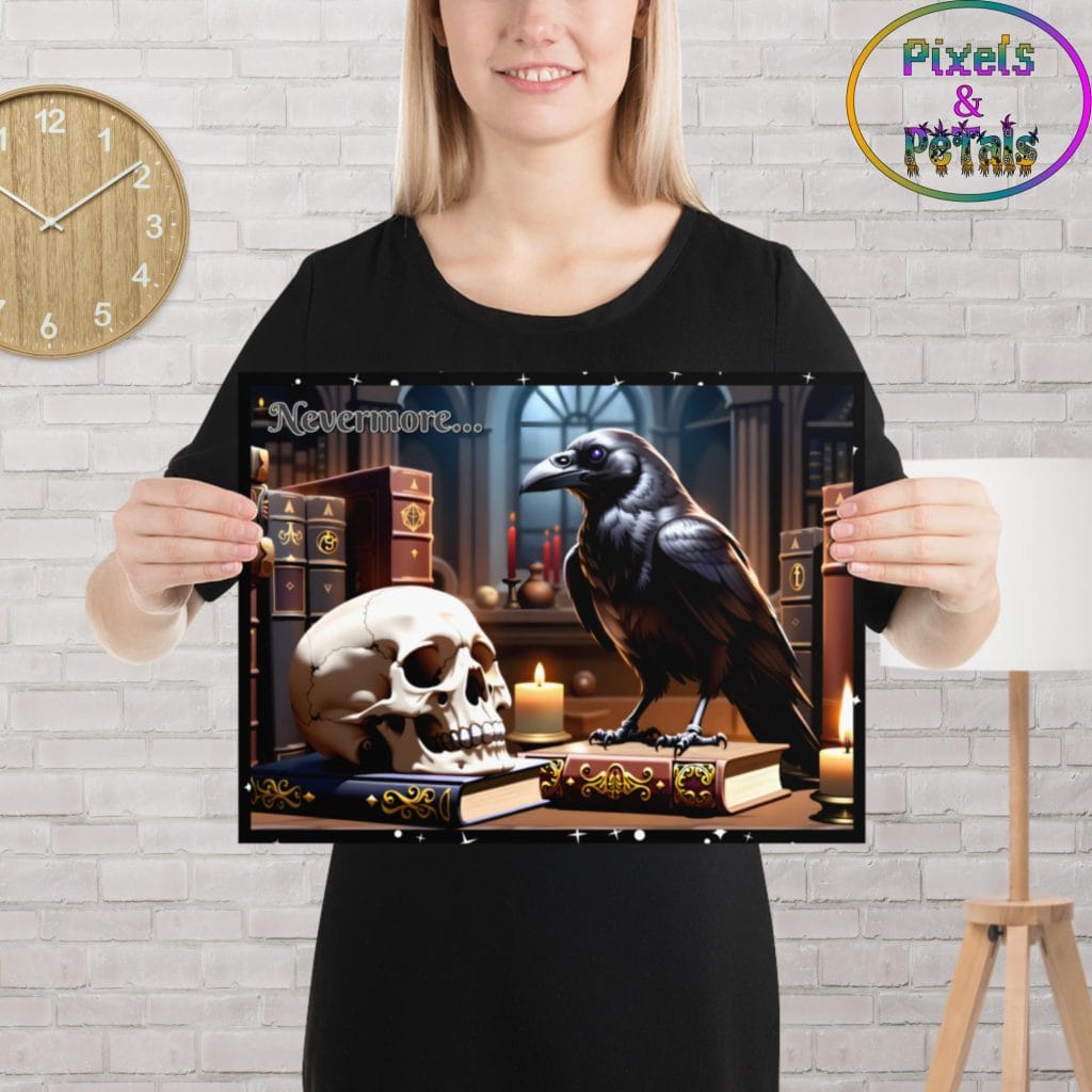 Edgar Allan Poe Poster - Nevermore Raven & Skull Gothic Wall Art ...