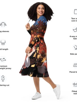 anime midi dress kawaii long sleeve art print