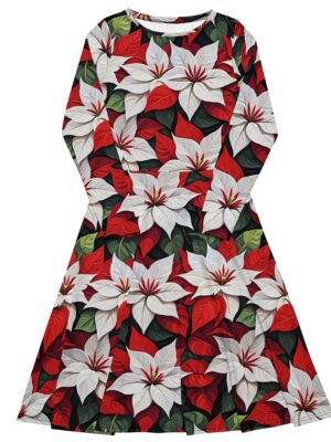 poinsettia midi dress christmas long sleeve pockets