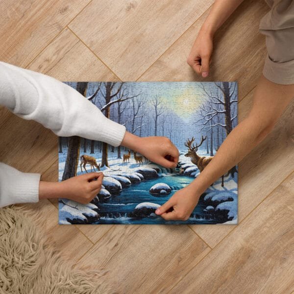 Serene Winter Morning: Deer by the Brook Jigsaw puzzle