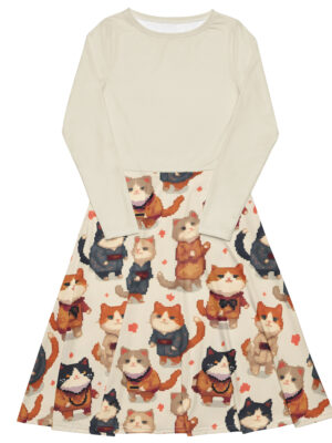 kawaii cat midi dress long sleeve art print