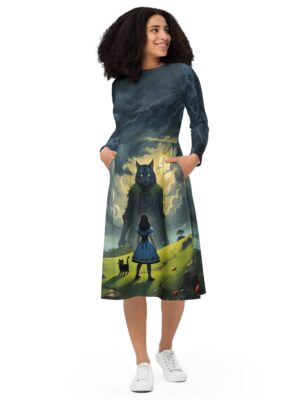 gothic alice in wonderland midi dress cat on titan pockets