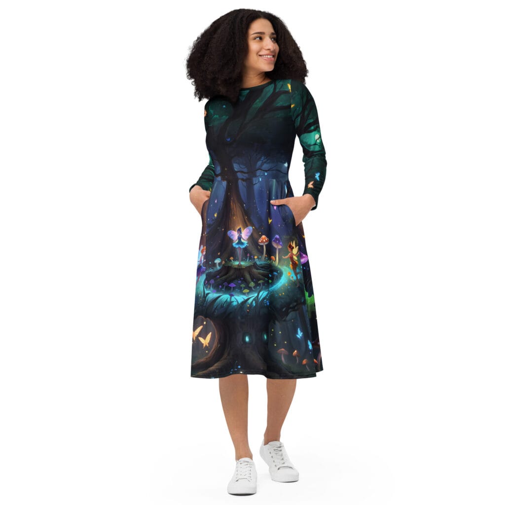 fairy midi dress fantasy long sleeve pockets