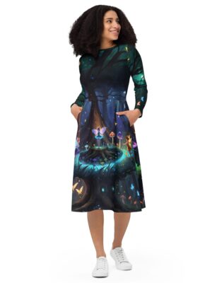 fairy midi dress fantasy long sleeve pockets