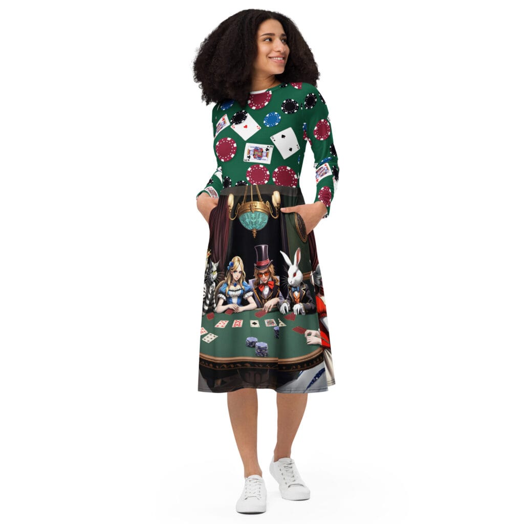 alice in wonderland midi dress mad hatter poker pockets