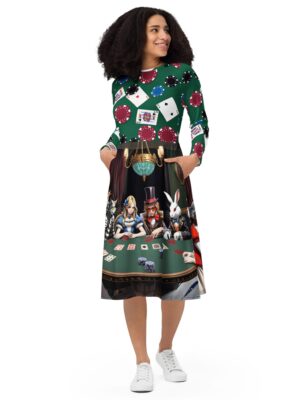 alice in wonderland midi dress mad hatter poker pockets