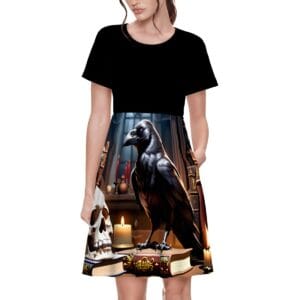 Gothic t-shirt dress with raven – dark academia style