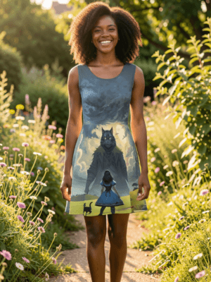 gothic alice in wonderland skater dress cat on titan