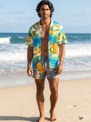 pineapple hawaiian shirt ocean tropical print all-over