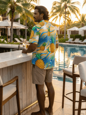 pineapple hawaiian shirt ocean tropical print all-over