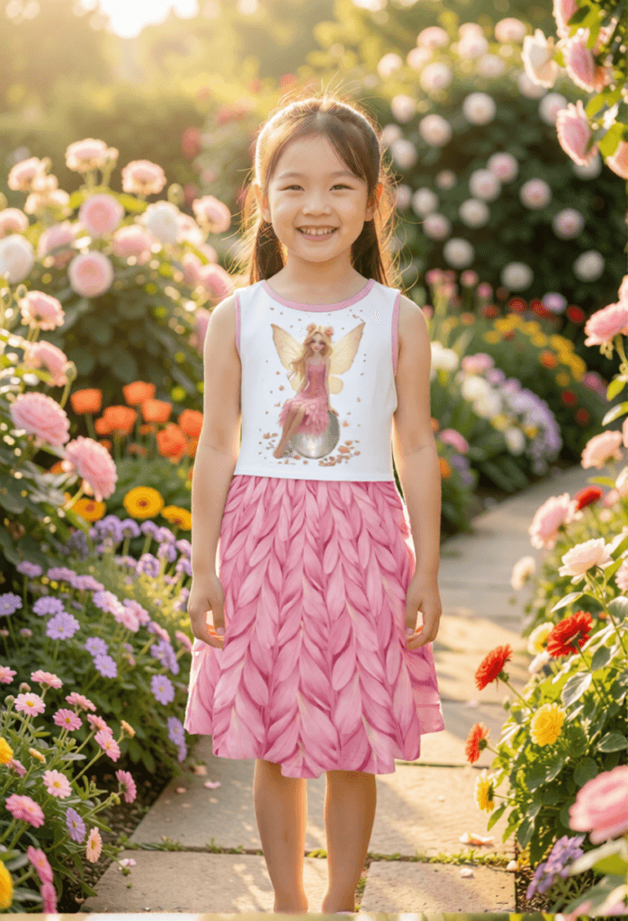 fairy petal dress for girls pink art print