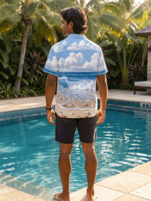 tropical hawaiian shirt coastal scene print all-over