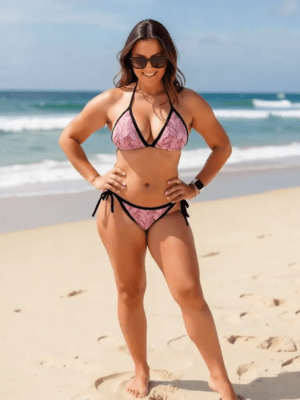 pink rose triangle bikini two piece set