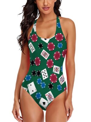playing card cross-back swimsuit poker night one piece