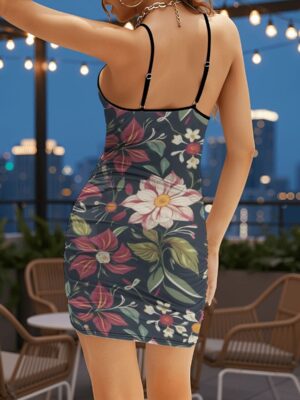 dark floral bodycon dress art print mini