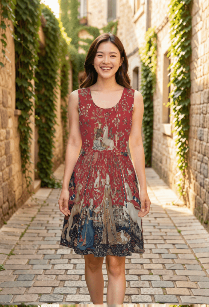 lady and the unicorn skater dress medieval tapestry