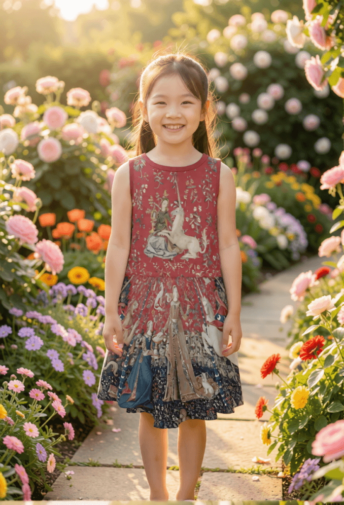 lady and the unicorn girls dress tapestry