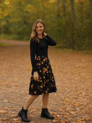 Halloween Midi Dress - Jack-O'-Lantern Women's Dress with Pockets