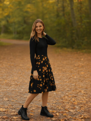 Halloween Midi Dress - Jack-O'-Lantern Women's Dress with Pockets