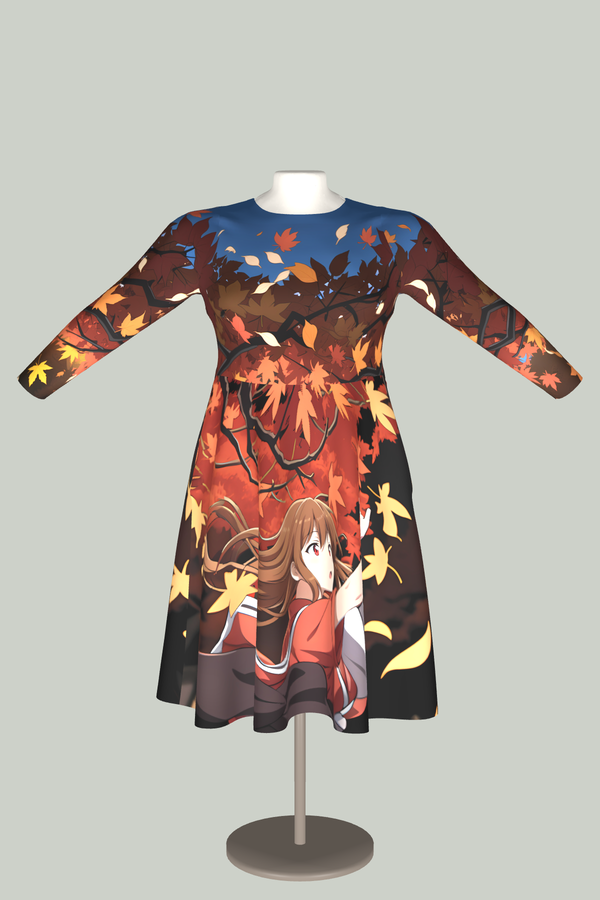 Anime Midi Dress – Autumn-chan Long Sleeve Dress with Pockets in 3D