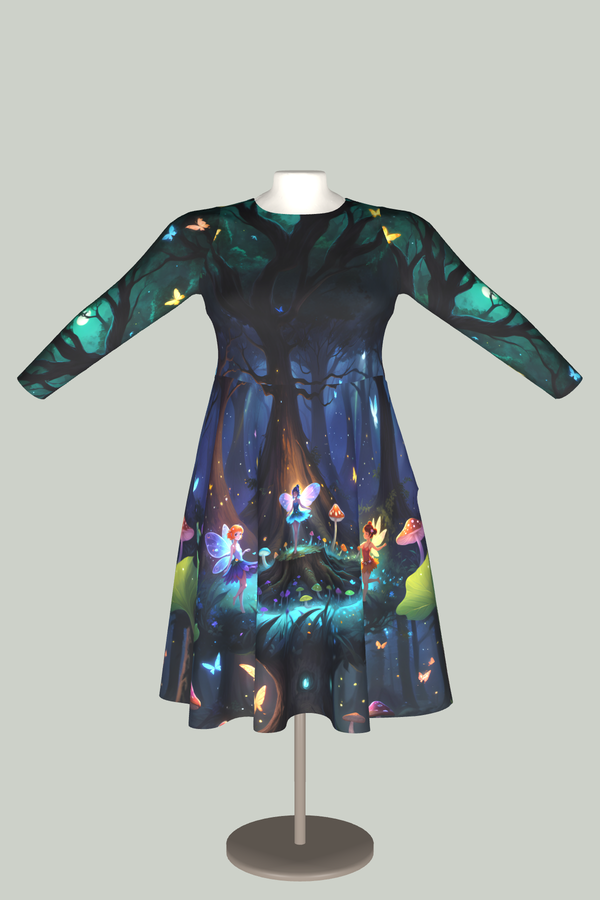 Fairy Midi Dress – Dance at the Faerie Ring Long Sleeve Dress with Pockets in 3D