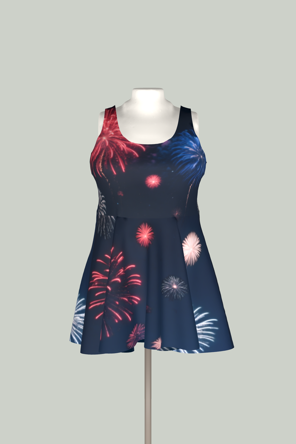 Night Sky Fireworks Skater Dress in 3D